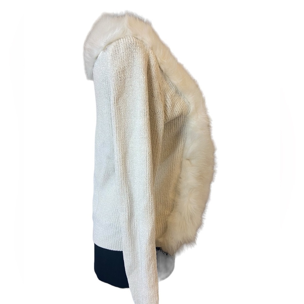 Vintage Lisa International Off-White Long Sleeve Sweater Faux Fur Jacket - Picture 6 of 10